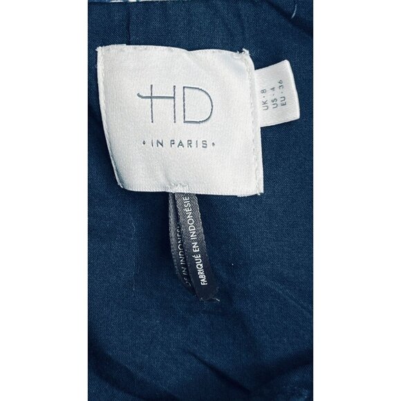 Anthropologie HD In Paris Sleeveless Button Up Shirt  Size 4 Navy Blue High Low - Picture 14 of 15